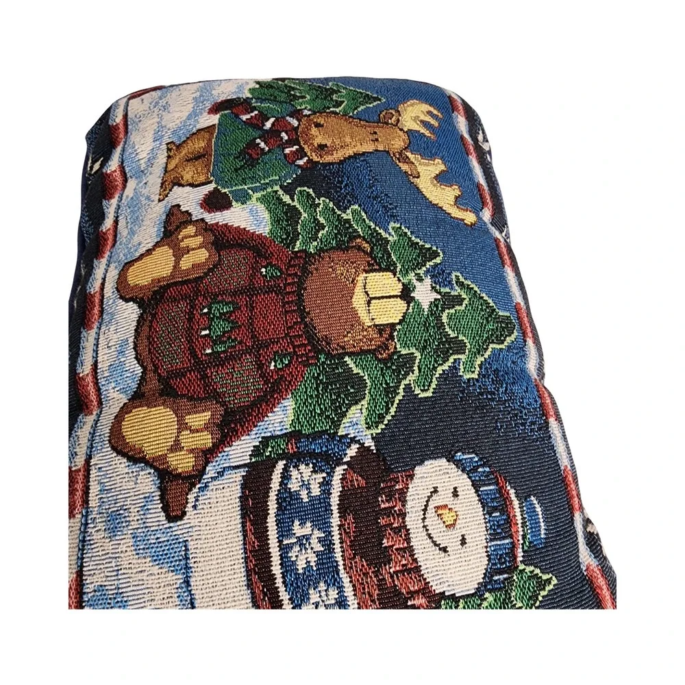 Vintage Christmas Winter Tapestry Pillow‎ Moose Snowman Woven Decorative Cushion
